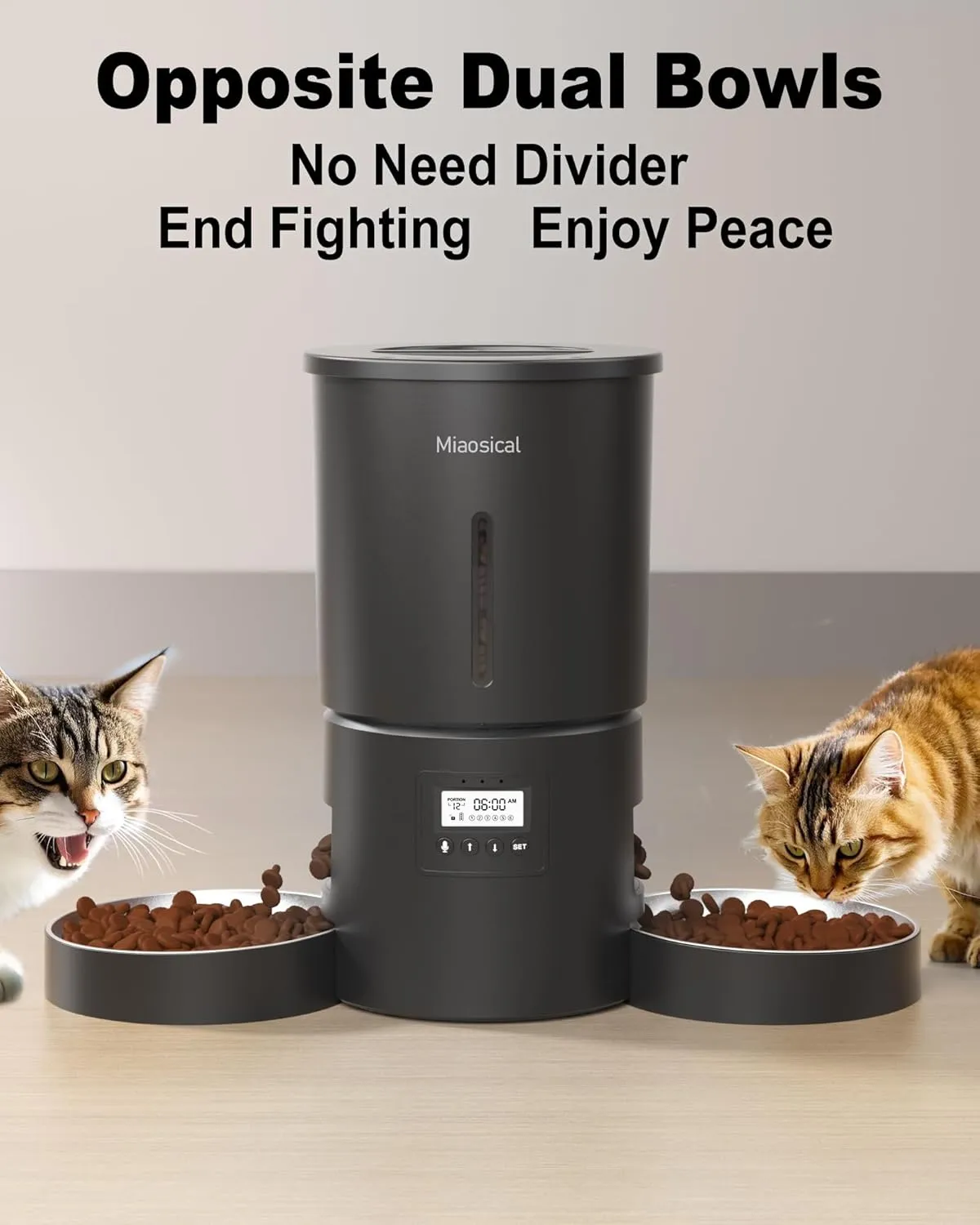 Dual Automatic Cat Feeder 2 Cats,6 Meals/Day,12 Portions/Meal,4.2L Dual Power Double Bowls Feeder,Dry Food Auto Pet Dispenser,10S Voice Record,Flexible Schedule Timer (Black,Basic Dual Bowls)