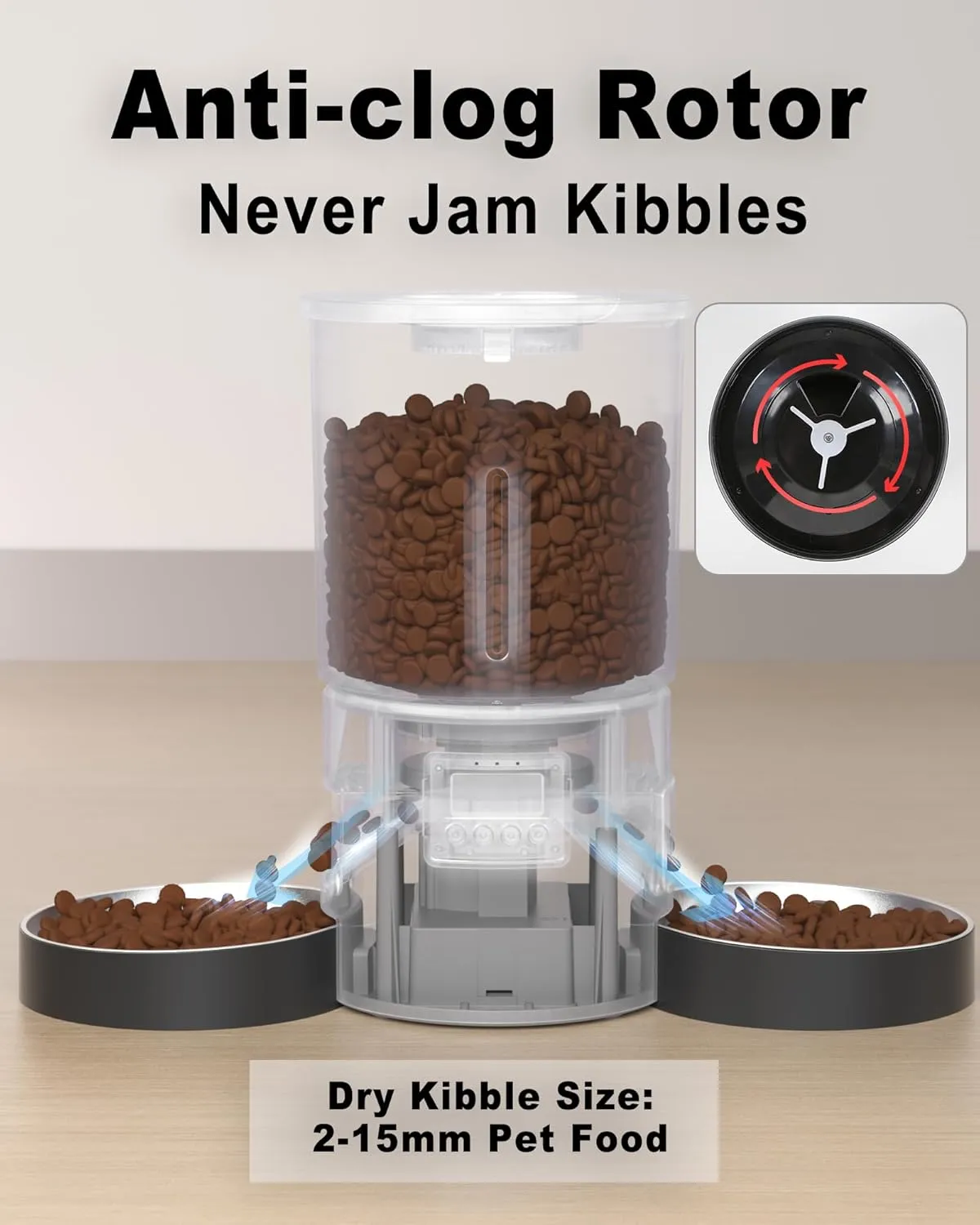 Dual Automatic Cat Feeder 2 Cats,6 Meals/Day,12 Portions/Meal,4.2L Dual Power Double Bowls Feeder,Dry Food Auto Pet Dispenser,10S Voice Record,Flexible Schedule Timer (Black,Basic Dual Bowls)