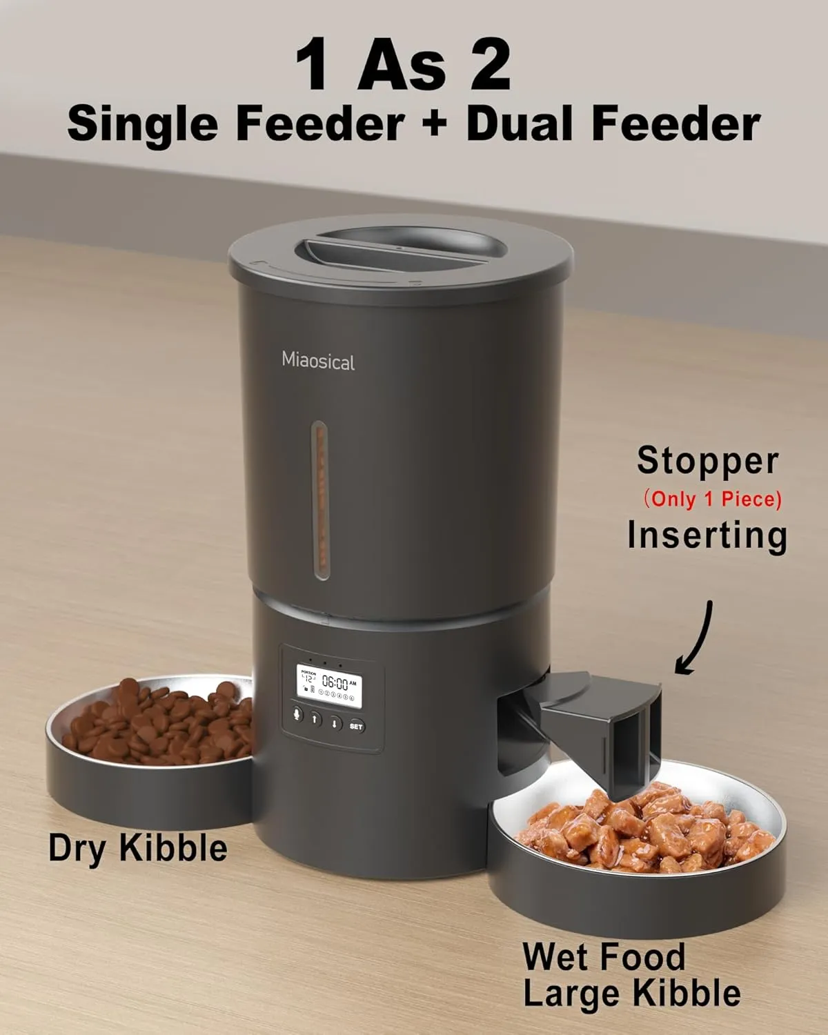 Dual Automatic Cat Feeder 2 Cats,6 Meals/Day,12 Portions/Meal,4.2L Dual Power Double Bowls Feeder,Dry Food Auto Pet Dispenser,10S Voice Record,Flexible Schedule Timer (Black,Basic Dual Bowls)