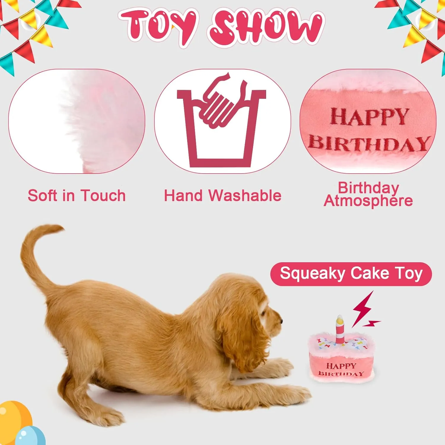 EXPAWLORER Dog Birthday Outfit - Cute Hat Bandana Scarf and Squeaky Cake Dog Toy for Birthday Party Supplies Gift, Great Party Decorations for Small Medium Large Dogs Girl Pink