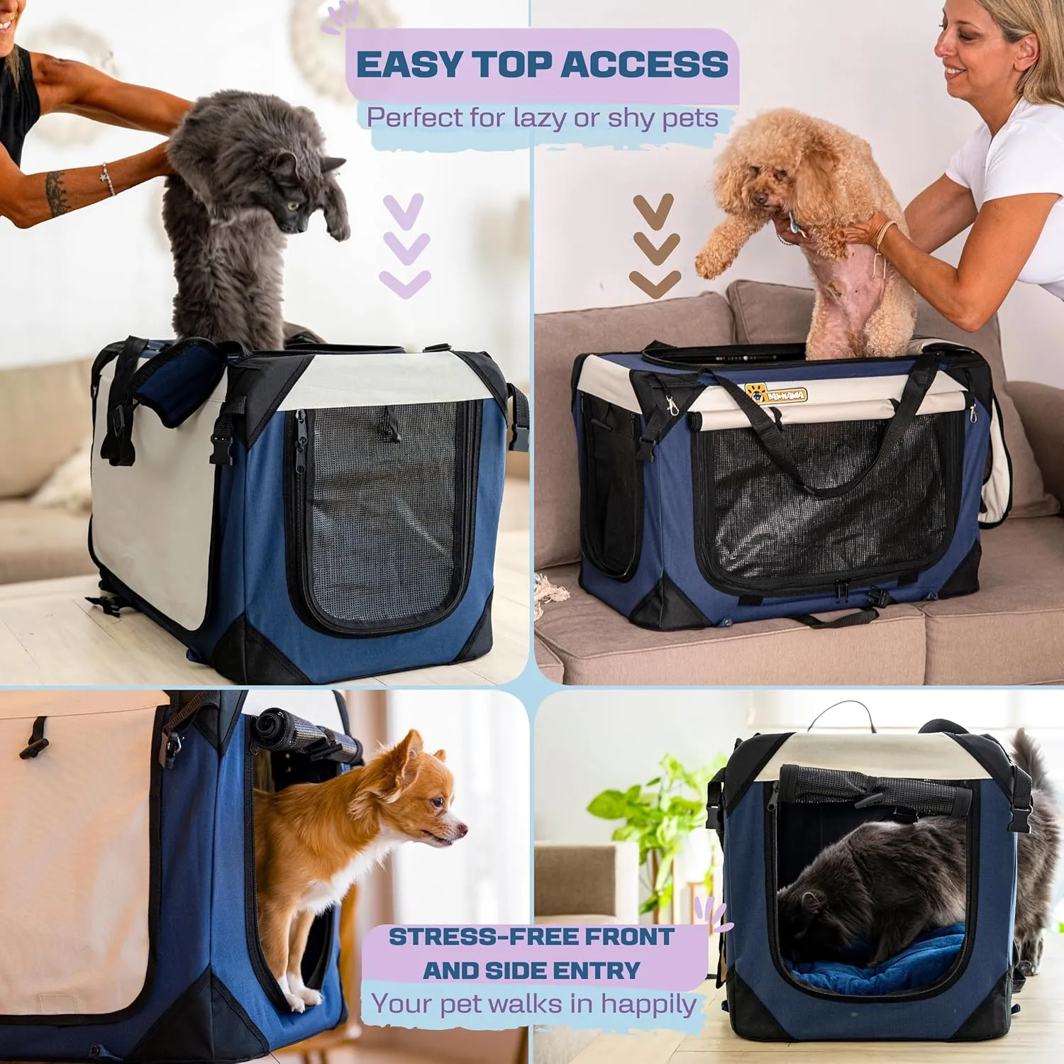 Extra Large Pet Carrier 20"x13"x13" Foldable Soft Sided Dog Travel Crate with Cushion Portable Cat Crate with Mesh Sides Scratchproof Pet Carrier for Car with Top Side Front Entry Lightweight Design