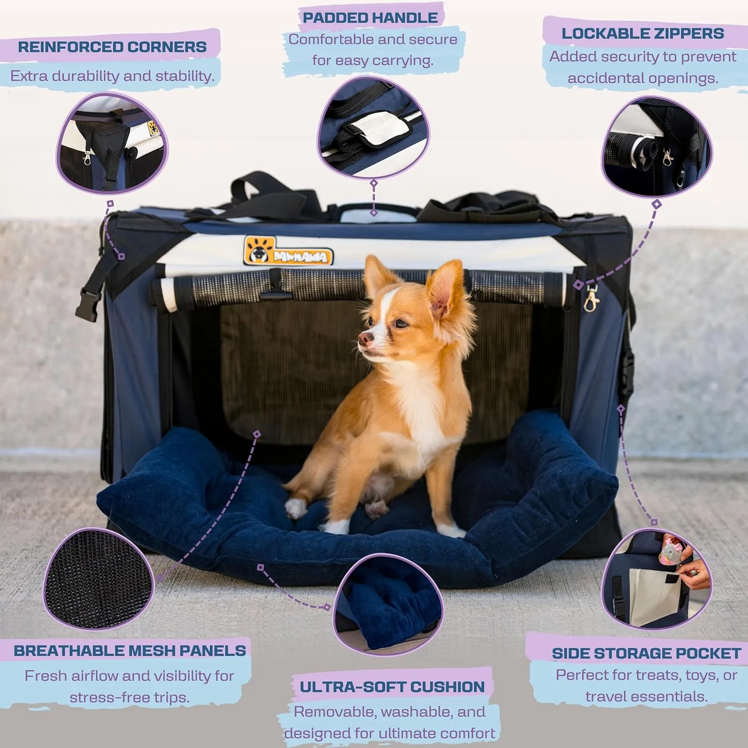 Extra Large Pet Carrier 20"x13"x13" Foldable Soft Sided Dog Travel Crate with Cushion Portable Cat Crate with Mesh Sides Scratchproof Pet Carrier for Car with Top Side Front Entry Lightweight Design