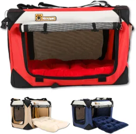 Extra Large Pet Carrier 20"x13"x13" Foldable Soft Sided Dog Travel Crate with Cushion Portable Cat Crate with Mesh Sides Scratchproof Pet Carrier for Car with Top Side Front Entry Lightweight Design