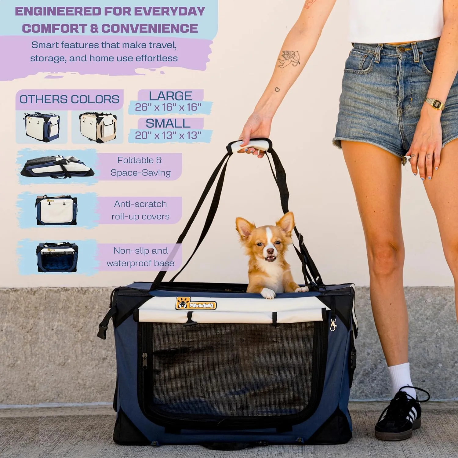 Extra Large Pet Carrier 20"x13"x13" Foldable Soft Sided Dog Travel Crate with Cushion Portable Cat Crate with Mesh Sides Scratchproof Pet Carrier for Car with Top Side Front Entry Lightweight Design