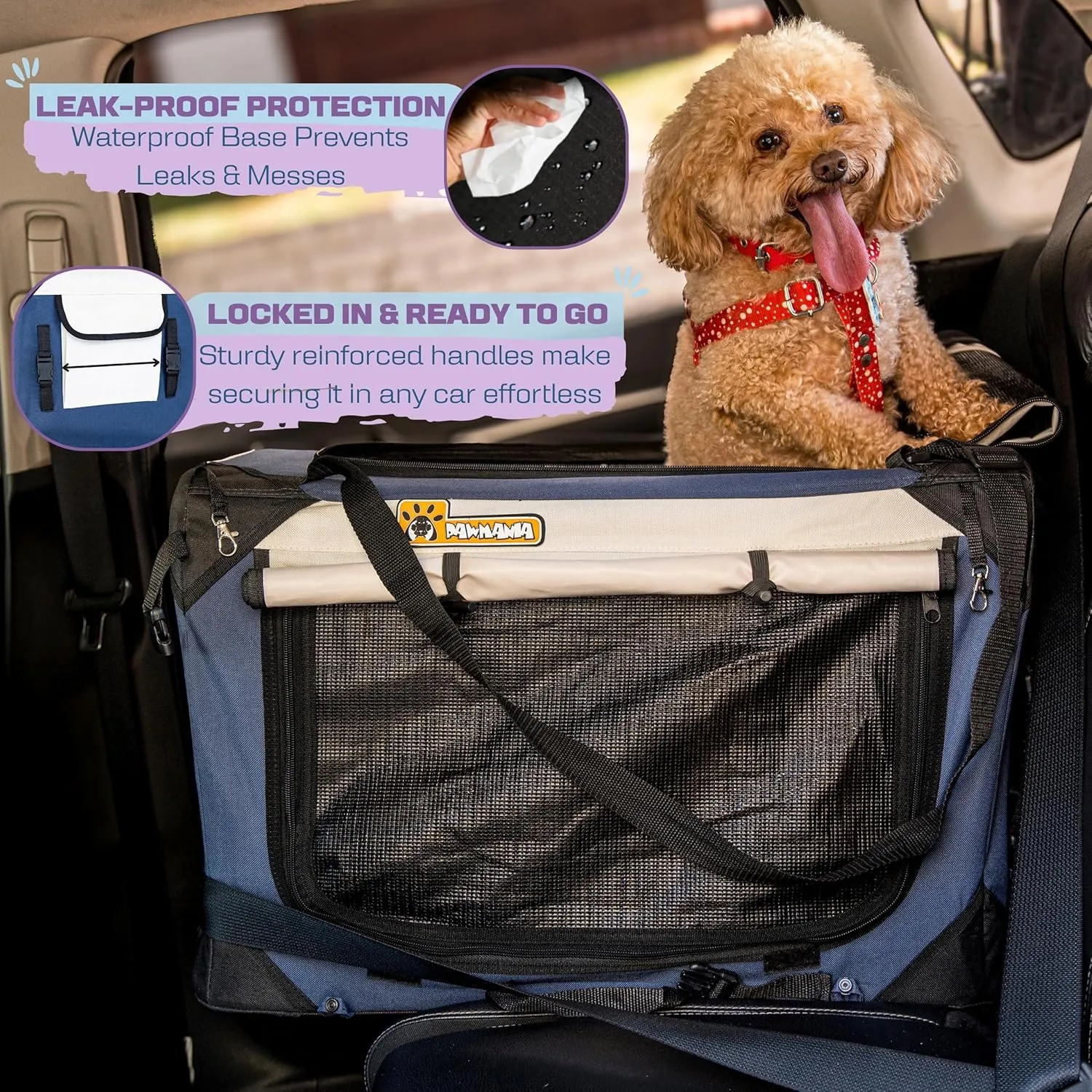 Extra Large Pet Carrier 20"x13"x13" Foldable Soft Sided Dog Travel Crate with Cushion Portable Cat Crate with Mesh Sides Scratchproof Pet Carrier for Car with Top Side Front Entry Lightweight Design