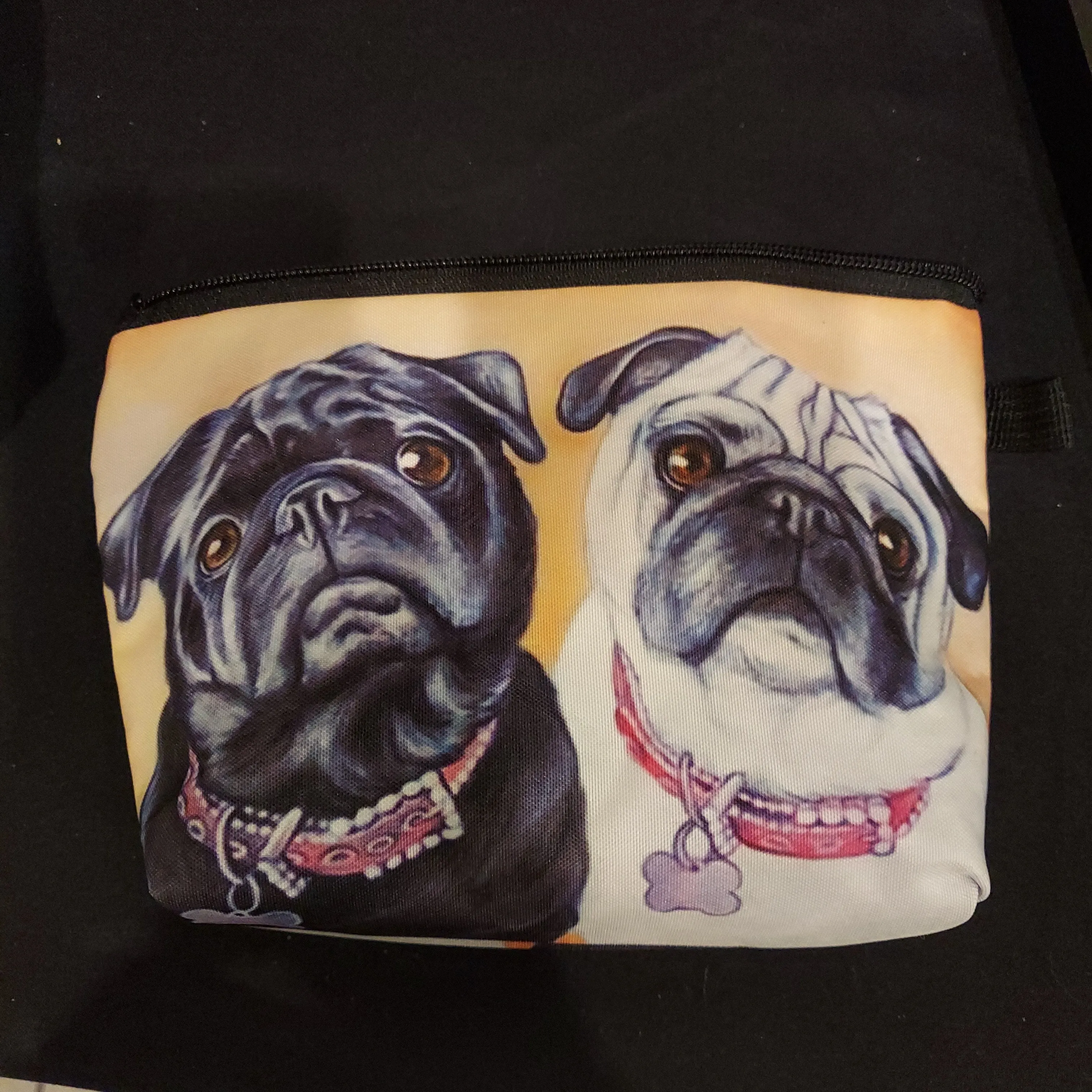Fawn and Black Pug Dog Makeup Grooming Bag Clutch Purse