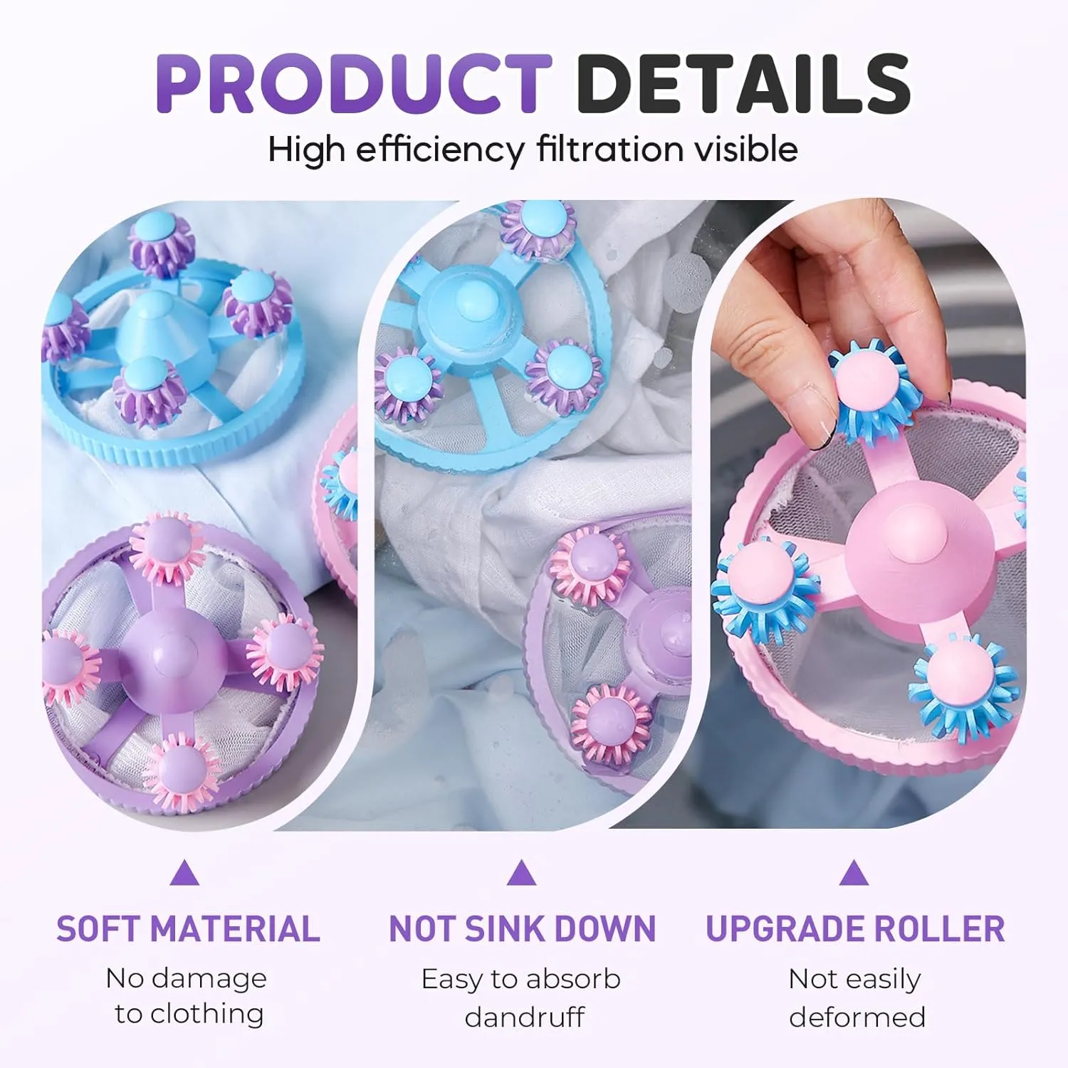 Floating Hair Filtering Mesh Removal, 2025 Upgraded Lint Catcher for Washing Machine Cleaning Mesh Bag, Reusable Laundry Pet Hair Catcher Pet Dog Cat Hair Remover for Laundry (Blue-6pc, 3.7 * 6.1in)