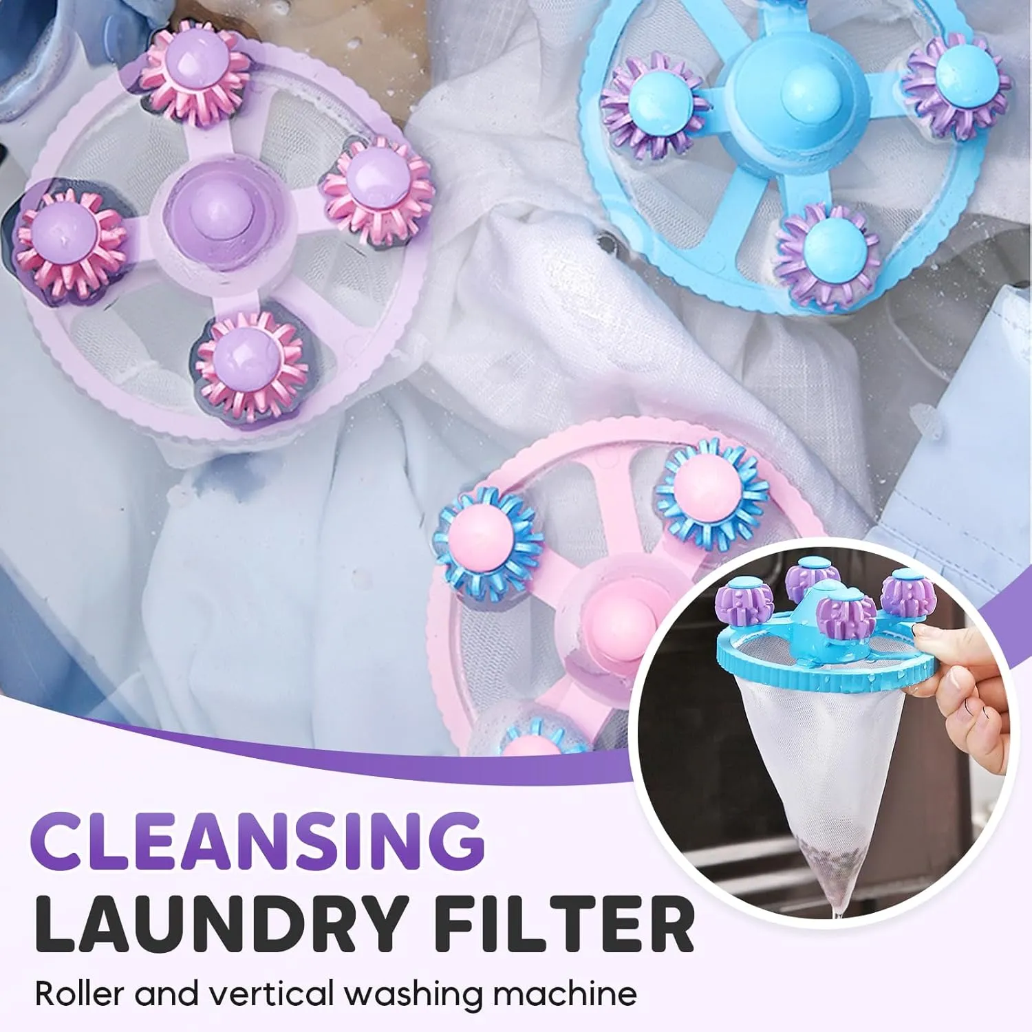 Floating Hair Filtering Mesh Removal, 2025 Upgraded Lint Catcher for Washing Machine Cleaning Mesh Bag, Reusable Laundry Pet Hair Catcher Pet Dog Cat Hair Remover for Laundry (Blue-6pc, 3.7 * 6.1in)