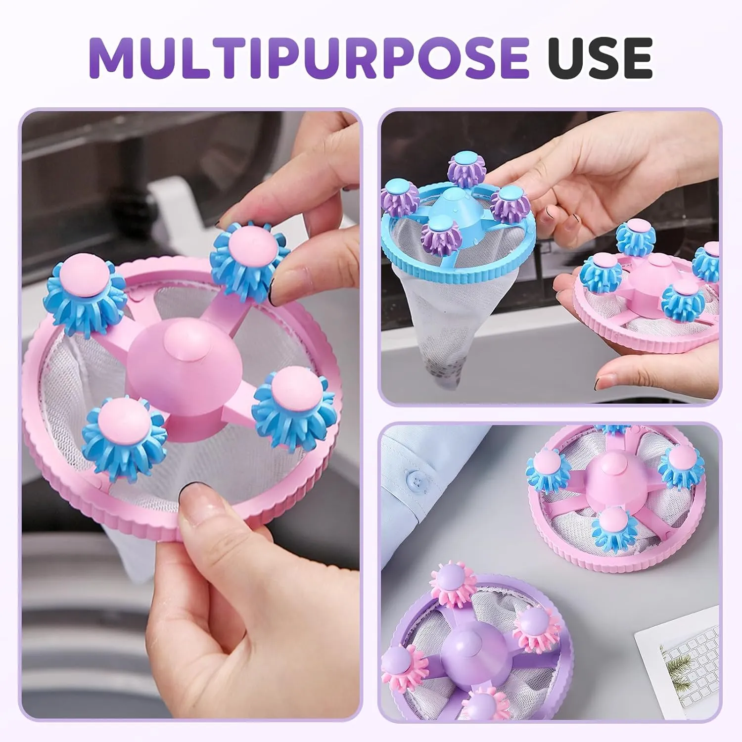 Floating Hair Filtering Mesh Removal, 2025 Upgraded Lint Catcher for Washing Machine Cleaning Mesh Bag, Reusable Laundry Pet Hair Catcher Pet Dog Cat Hair Remover for Laundry (Blue-6pc, 3.7 * 6.1in)