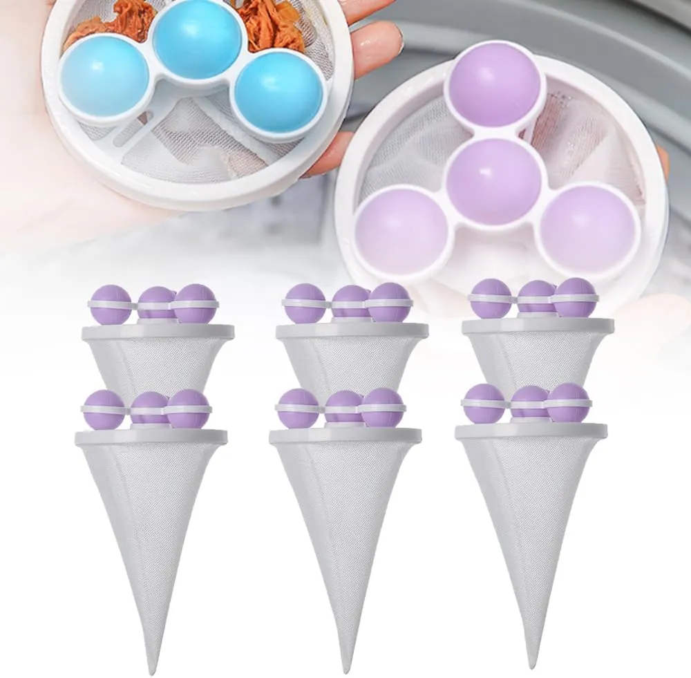 Floating Hair Filtering Mesh Removal, 2025 Upgraded Lint Catcher for Washing Machine Cleaning Mesh Bag, Reusable Laundry Pet Hair Catcher Pet Dog Cat Hair Remover for Laundry (Purple, 6pcs)