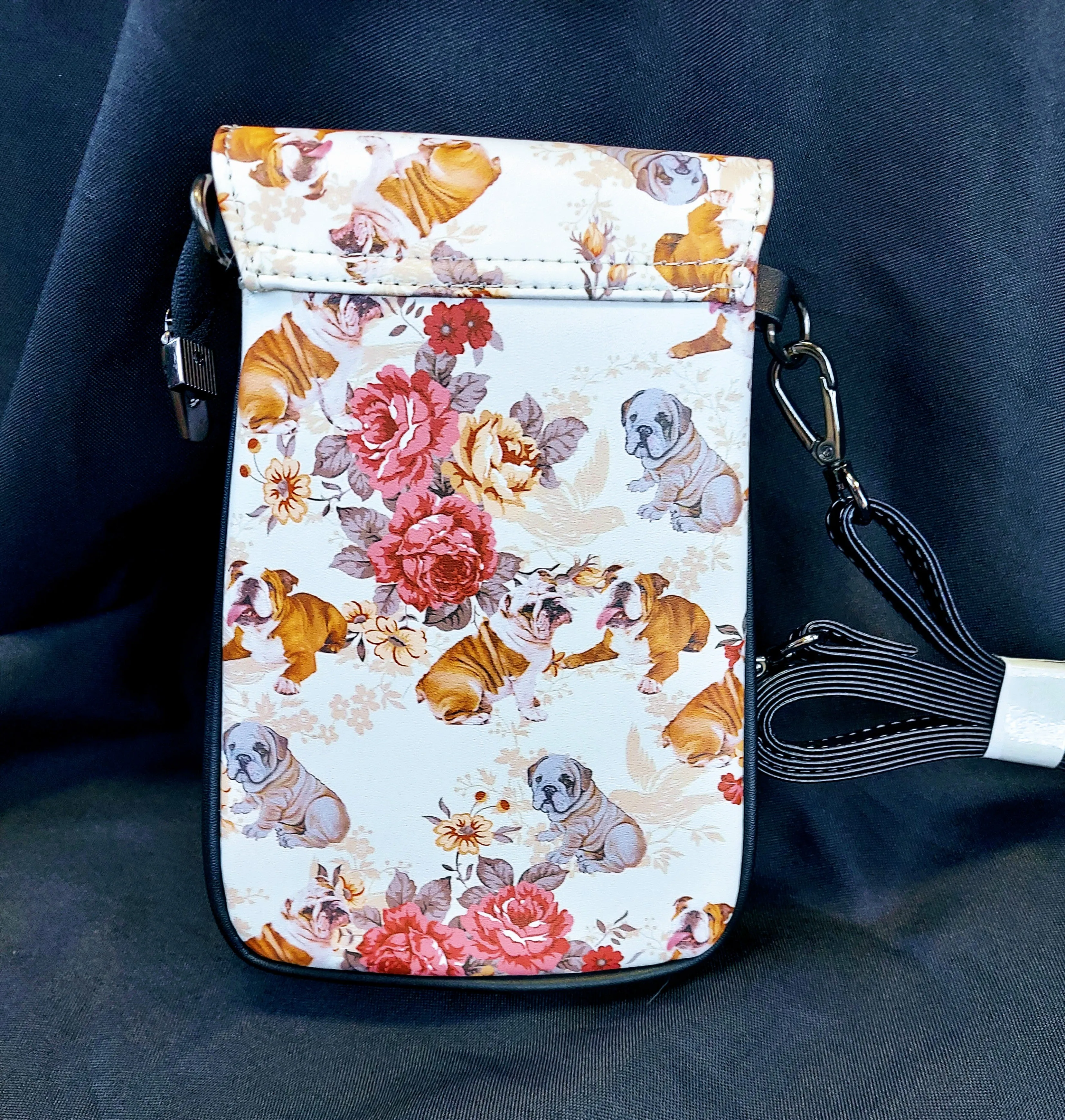 Floral BullDog Ladies Crossbody Purse Handbag