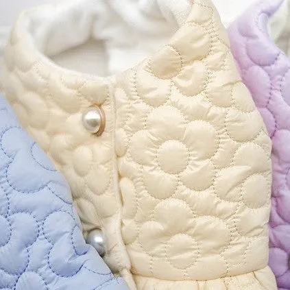Flower Stitch Fleece Pearl Button Pet Jacket