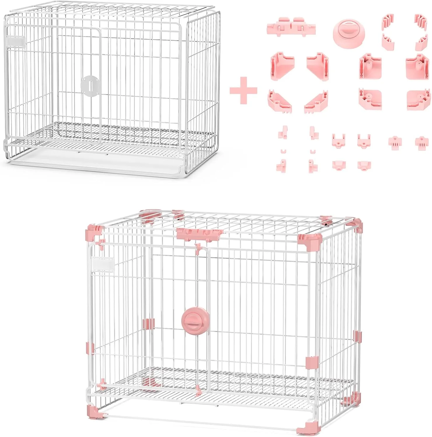 Folding Dog Crate Puppy Kennel Dog Cage Accessories, Pink