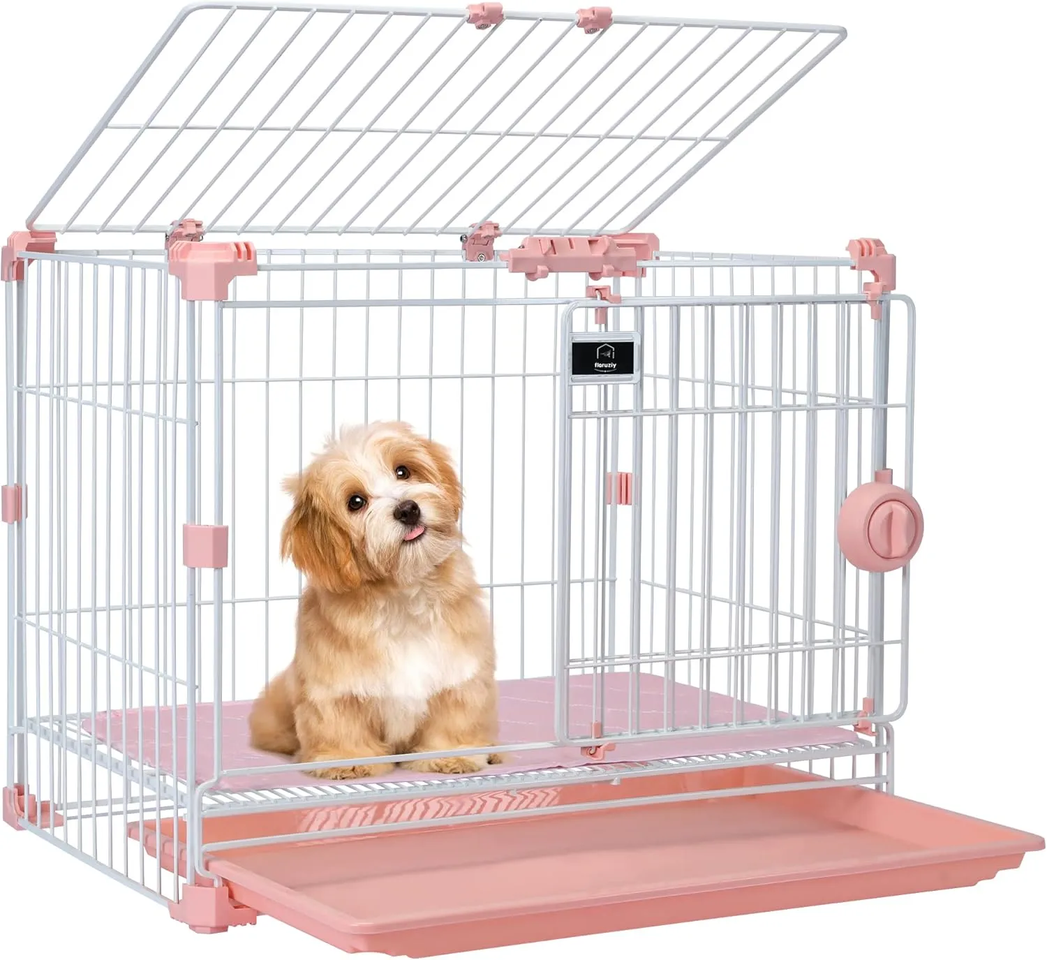 Folding Dog Crate Puppy Kennel Dog Cage Accessories, Pink