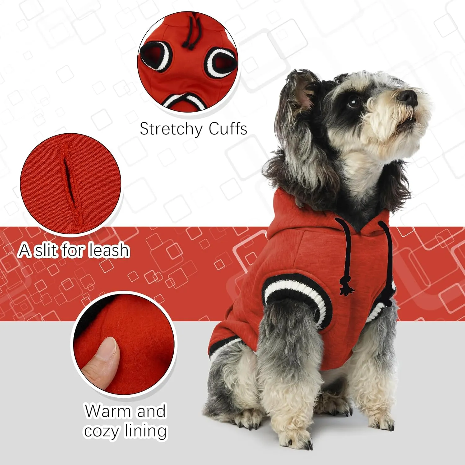 FUAMEY Dog Hoodie, Winter Dog Fleece Sweatshirt, Warm Pet Pullover with Pocket, Soft, Red, XXS-L
