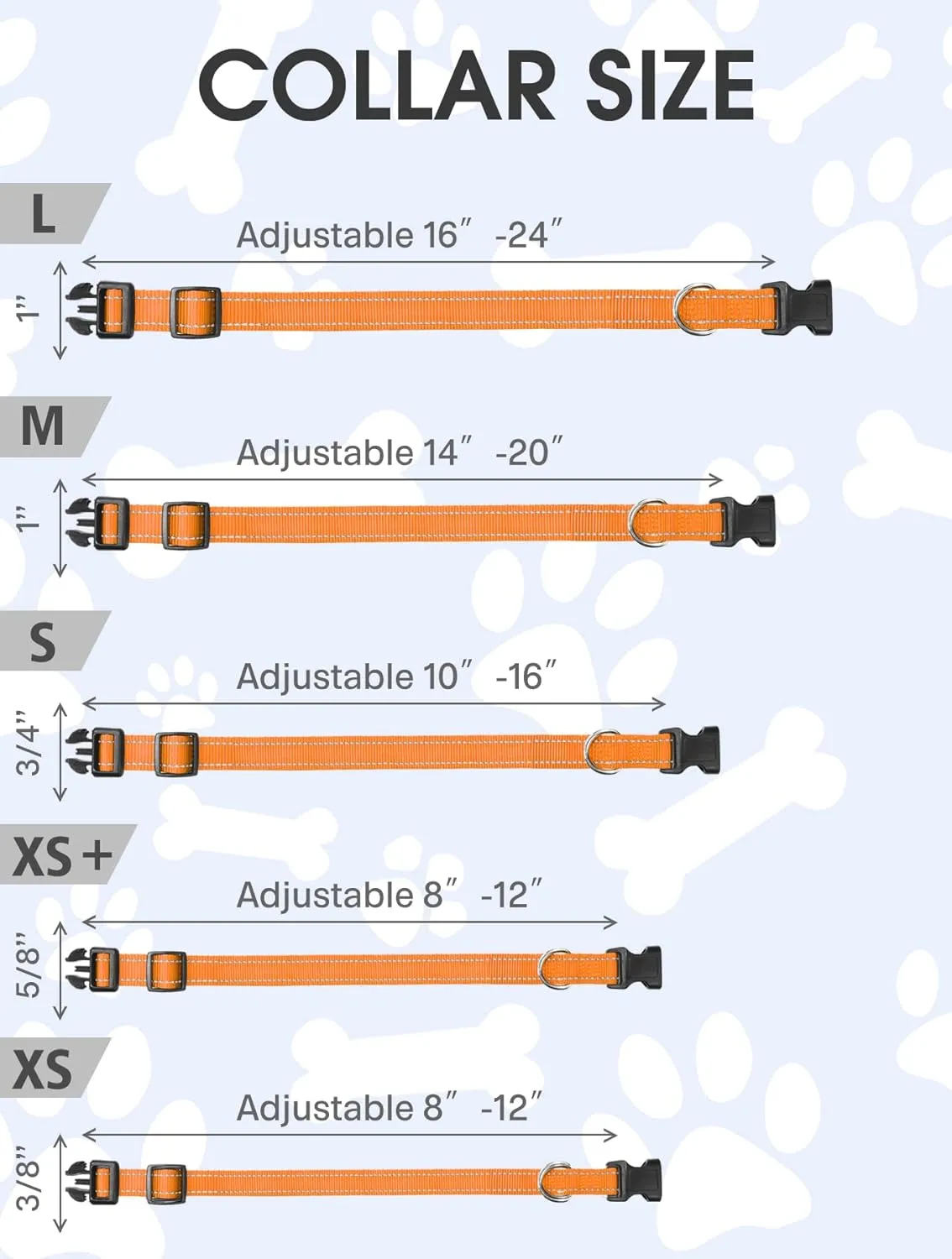 FunTags Reflective Dog Collar, Sturdy Nylon Collars for Large Girl and Boy Dogs, Adjustable Dog Collar with Quick Release Buckle, Orange