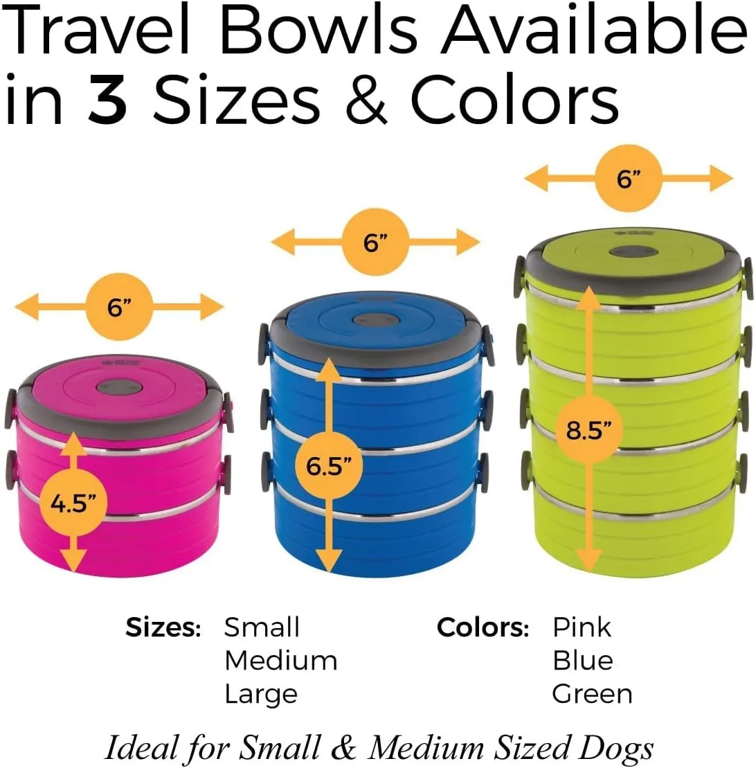 Healthy Human Travel Pet Bento Bowls - Human-Grade Stainless Steel & BPA-Free, Leak-Proof Water & Food Container Set for Dogs & Cats, 2-Pack Interlocking Bowls, Includes Spare Clips & Handle (Green)