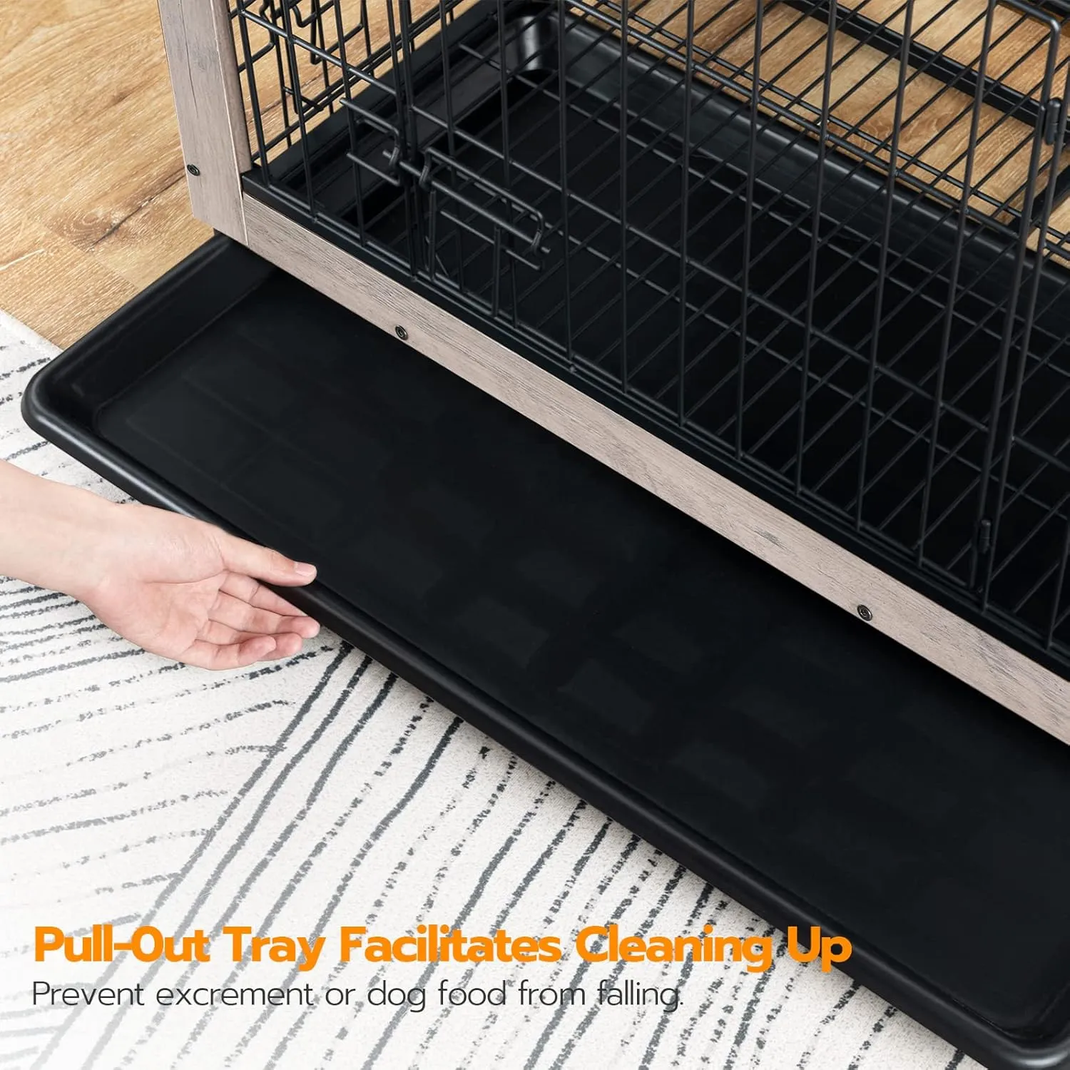 HOOBRO Dog Crate Furniture, 32.5" Medium Dog Kennel Indoor, Wooden Cage with Pull-Out Tray, Double Doors Pet House Side End Table for Medium/Small Dogs, Greige BG802GW03