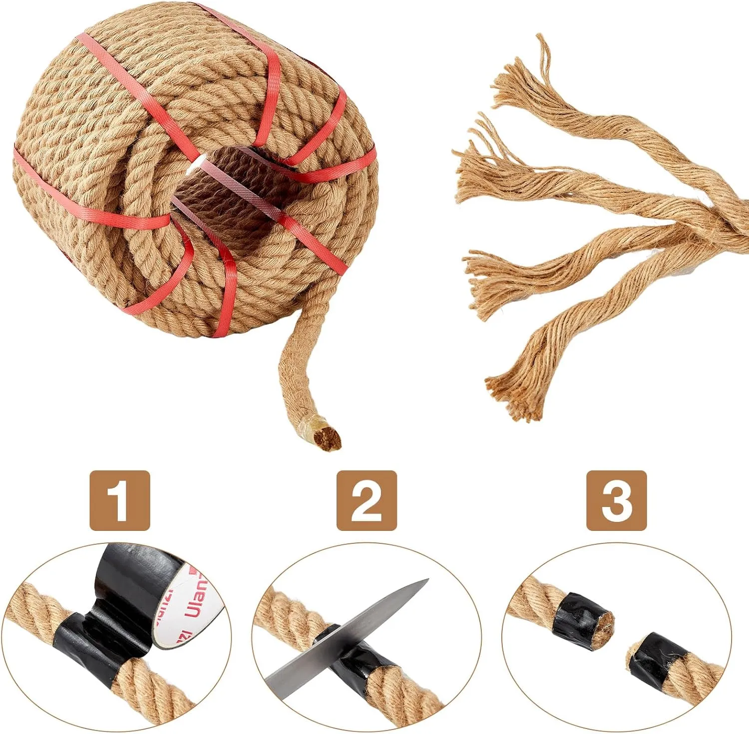 Jute Rope, 3/4 Inch x 50 FT, Heavy Duty, Brown, Rustic, Perfect for Home Decor, Crafts, Landscaping, Cat Scratching Posts, Camping