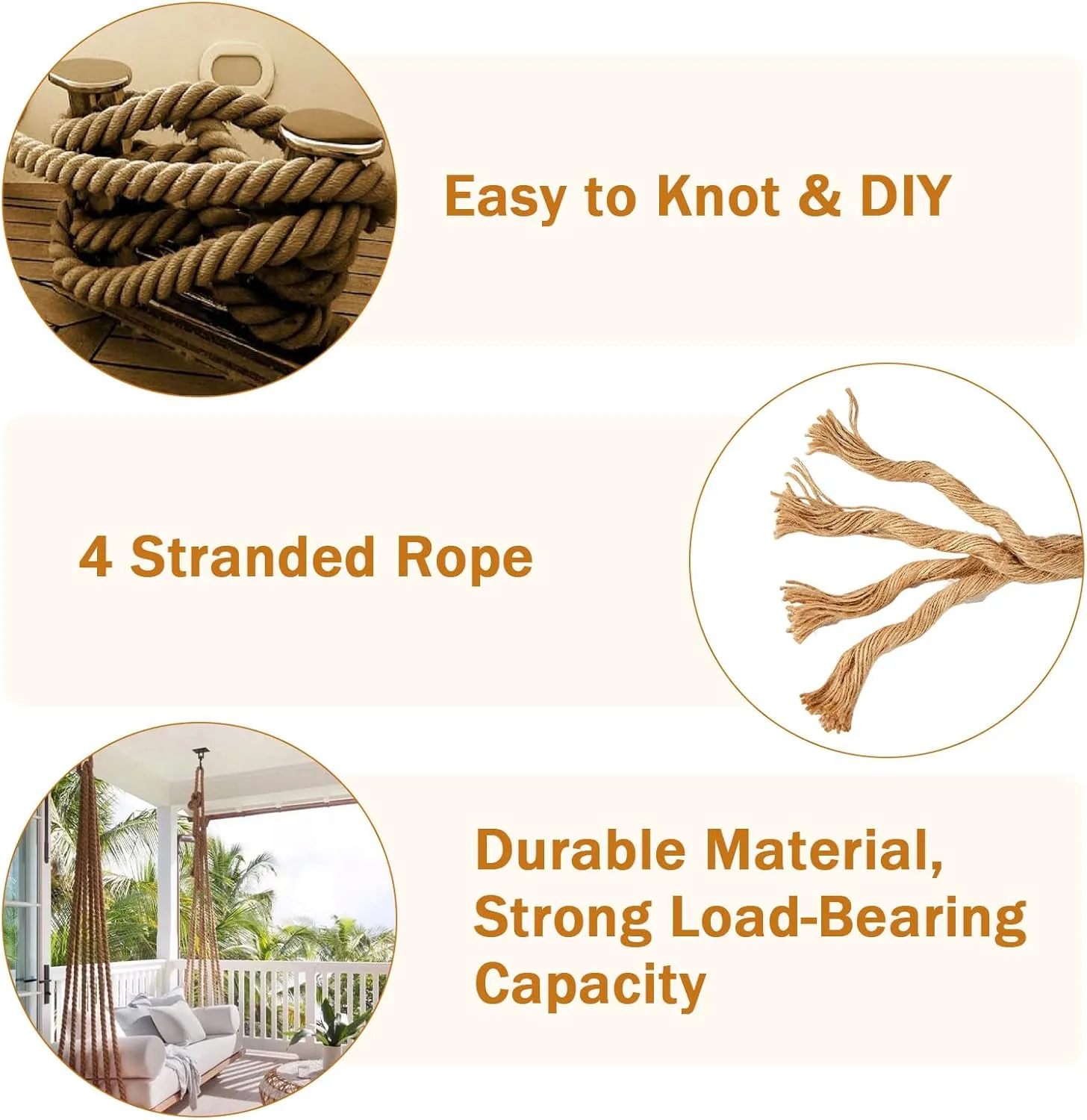 Jute Rope, 3/4 Inch x 50 FT, Heavy Duty, Brown, Rustic, Perfect for Home Decor, Crafts, Landscaping, Cat Scratching Posts, Camping