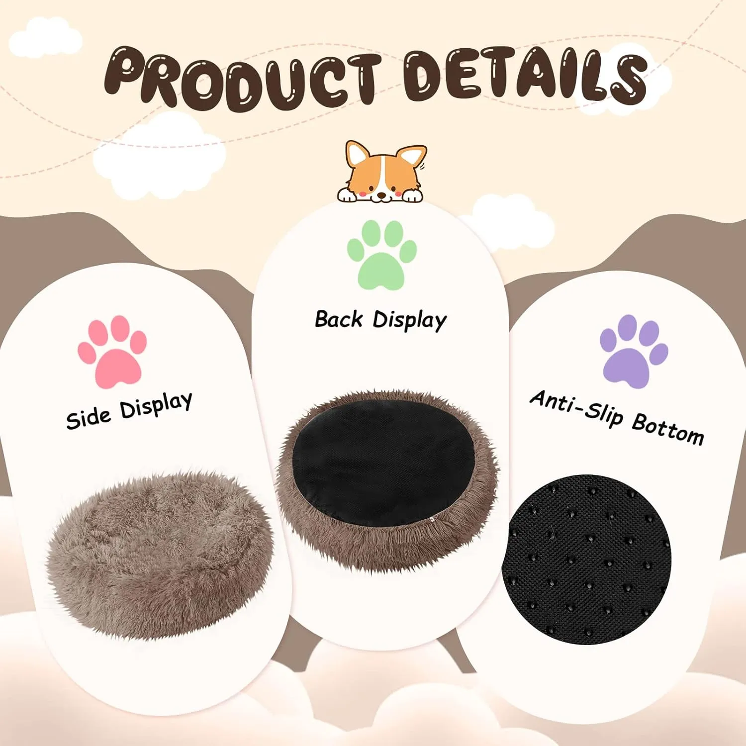 Kacctyen 2Pcs Small Dog Bed Plush Calming Dog and Cat Bed Anti Slip Washable Soft Pet Beds Anti Anxiety Donut Fluffy Faux Fur Dog Bed 23'' Comfortable Fuzzy Round Bed for Puppy Kitten (Khaki)
