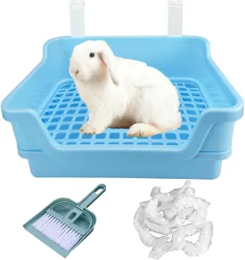 Large Bunny Litter Box - Blue, Corner Litter Pan for Large Rabbit, Guinea Pig, Chinchilla, Ferret, Rat