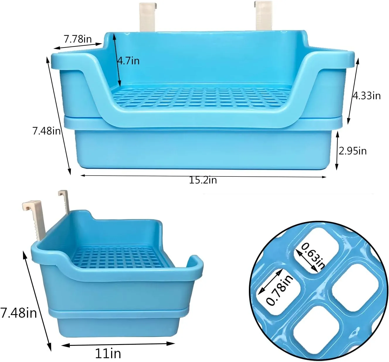 Large Bunny Litter Box - Blue, Corner Litter Pan for Large Rabbit, Guinea Pig, Chinchilla, Ferret, Rat