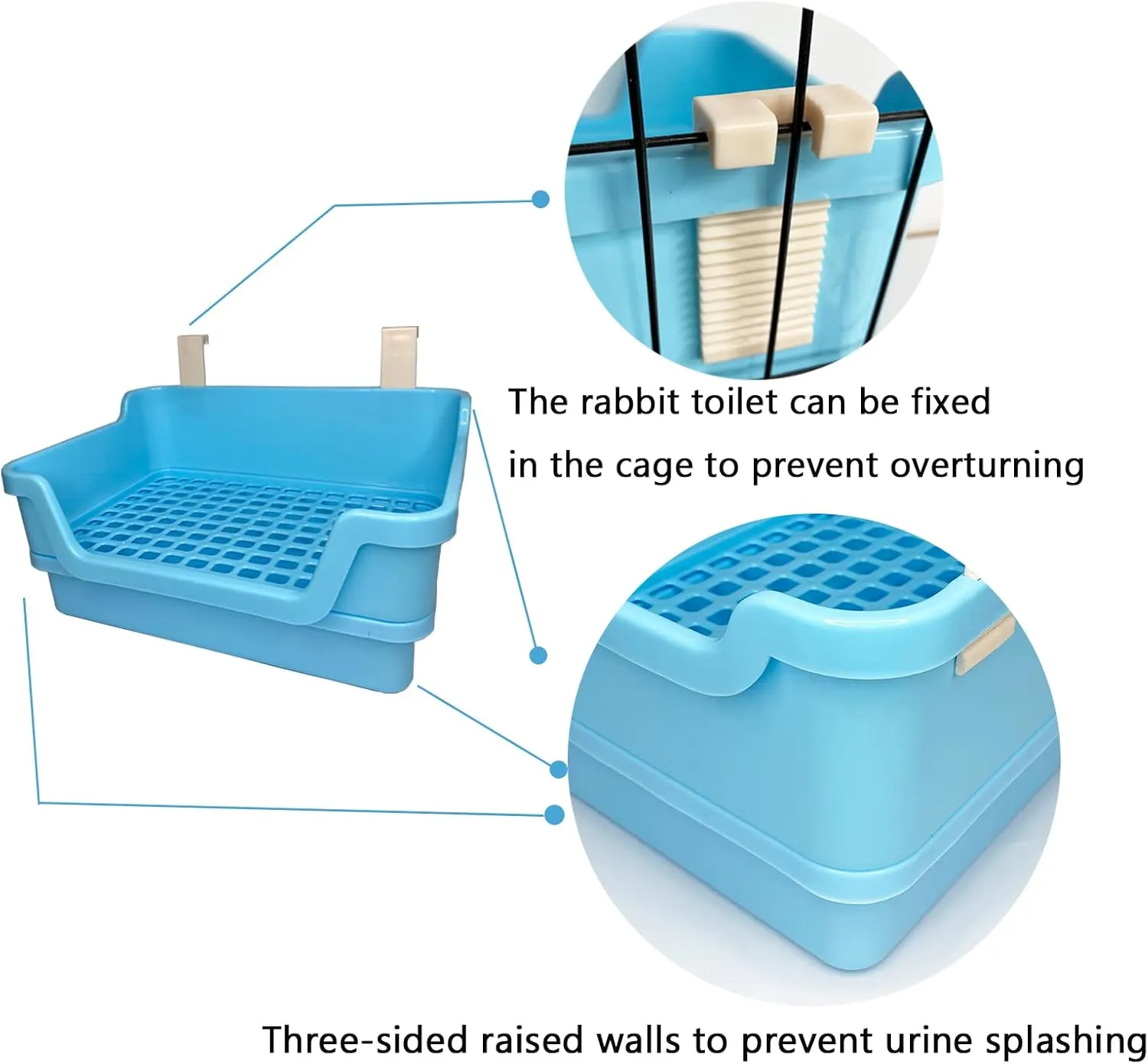 Large Bunny Litter Box - Blue, Corner Litter Pan for Large Rabbit, Guinea Pig, Chinchilla, Ferret, Rat