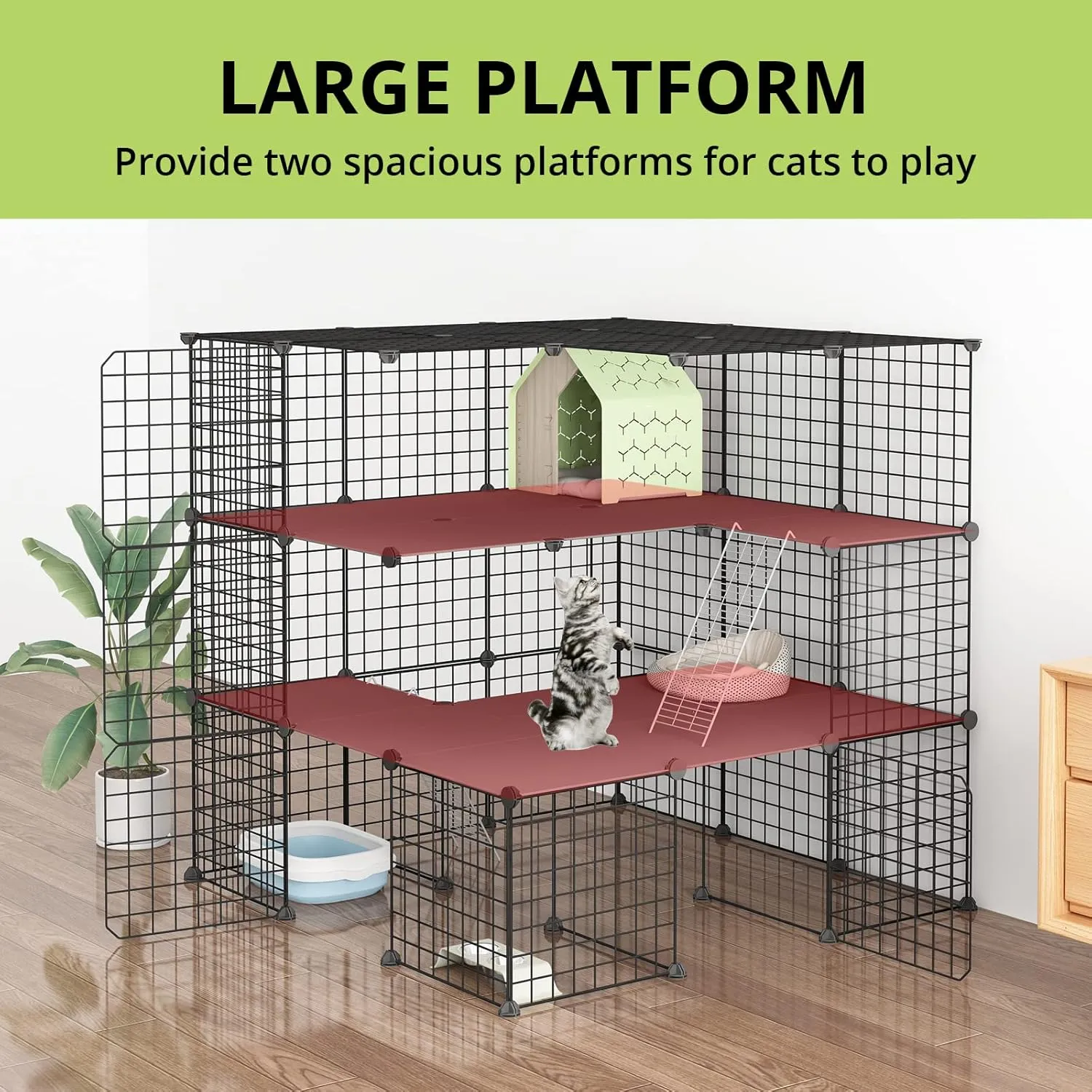 Large Cat Cage, Playpen Detachable Metal Wire Indoor DIY Kennels Crate Large Exercise Place Ideal for 1-4 Cats (41L x 41W x 41H)
