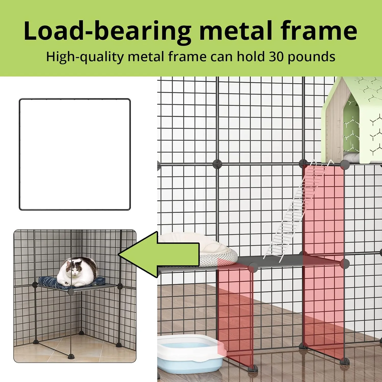 Large Cat Cage, Playpen Detachable Metal Wire Indoor DIY Kennels Crate Large Exercise Place Ideal for 1-4 Cats (41L x 41W x 41H)