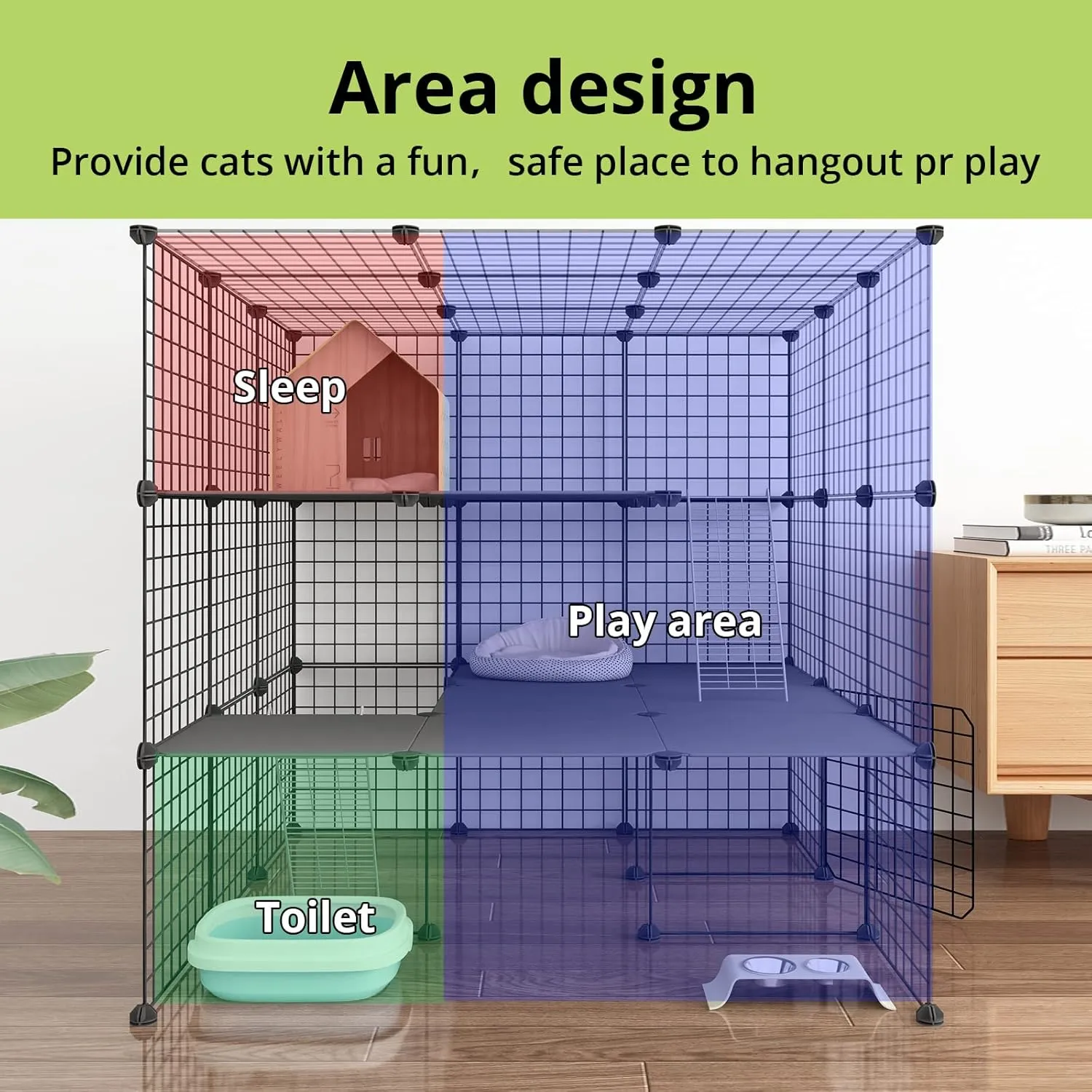 Large Cat Cage, Playpen Detachable Metal Wire Indoor DIY Kennels Crate Large Exercise Place Ideal for 1-4 Cats (41L x 41W x 41H)