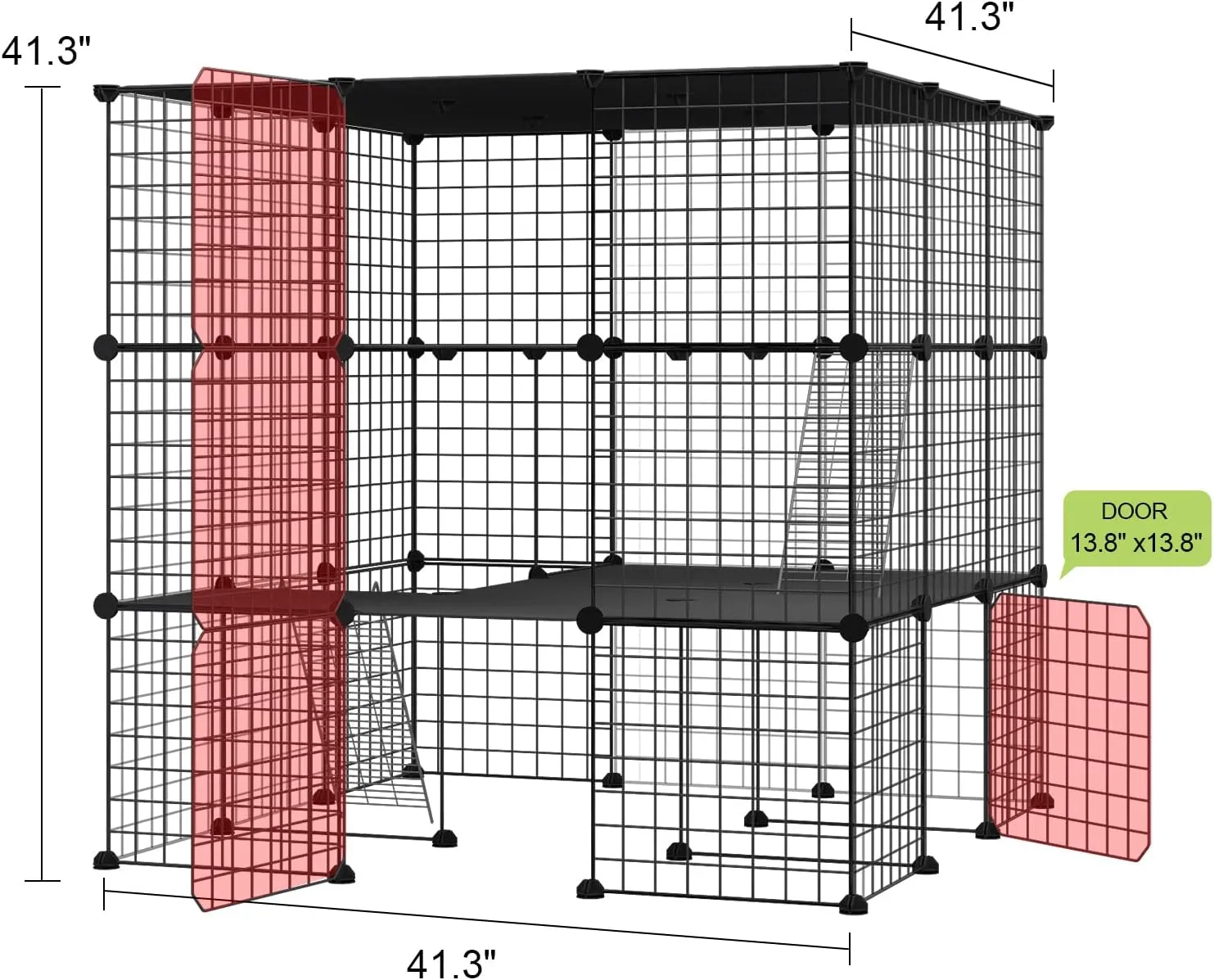 Large Cat Cage, Playpen Detachable Metal Wire Indoor DIY Kennels Crate Large Exercise Place Ideal for 1-4 Cats (41L x 41W x 41H)