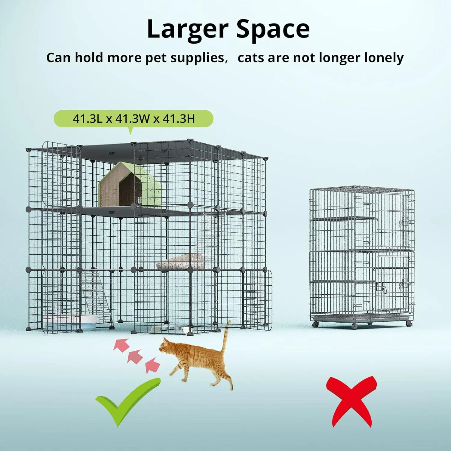 Large Cat Cage, Playpen Detachable Metal Wire Indoor DIY Kennels Crate Large Exercise Place Ideal for 1-4 Cats (41L x 41W x 41H)