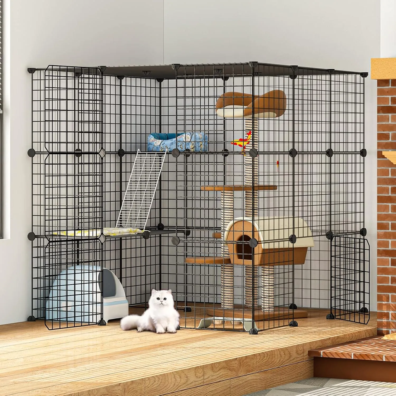 Large Cat Cage, Playpen Detachable Metal Wire Indoor DIY Kennels Crate Large Exercise Place Ideal for 1-4 Cats (41L x 41W x 41H)