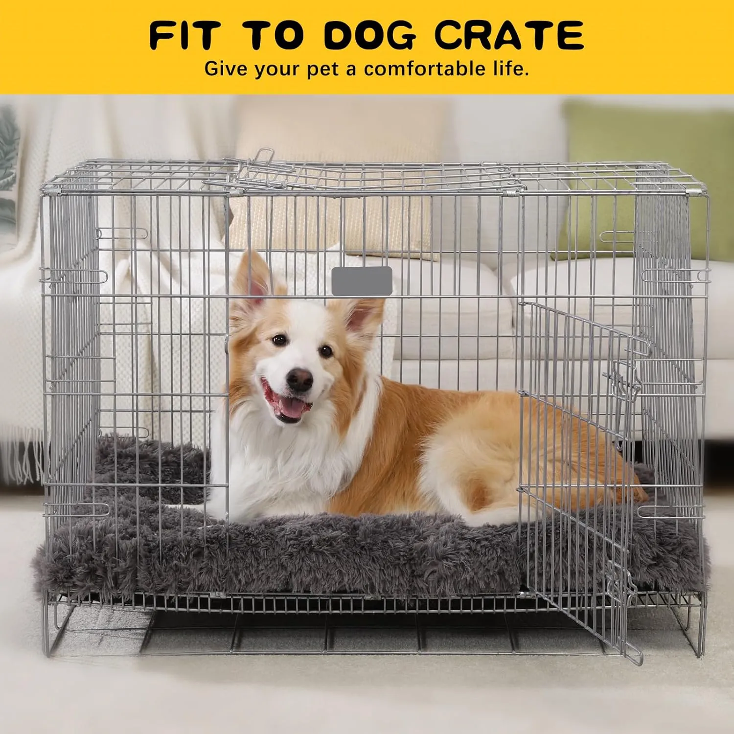 Large Dog Bed Crate Pad Mat for Cages Washable Bed for Large Medium Size Dog Soft Kennel Pad Anti-Slip Pet Bed,35" x 23",Dark Grey