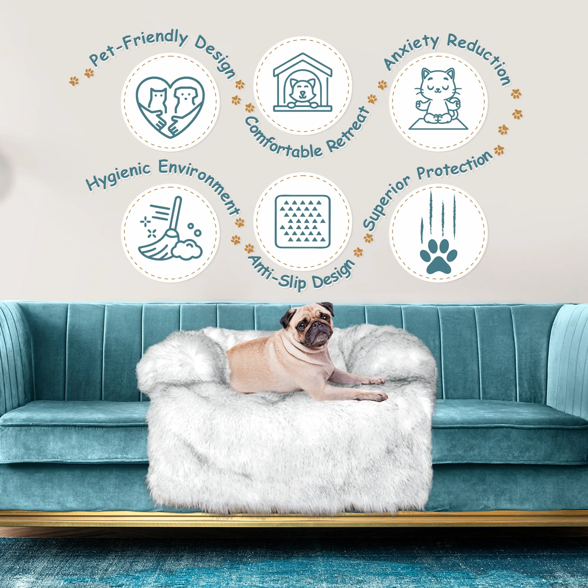 Large Luxury Fur Dog Bed Sofa Protector Calming Dog Bed, Furniture Protector