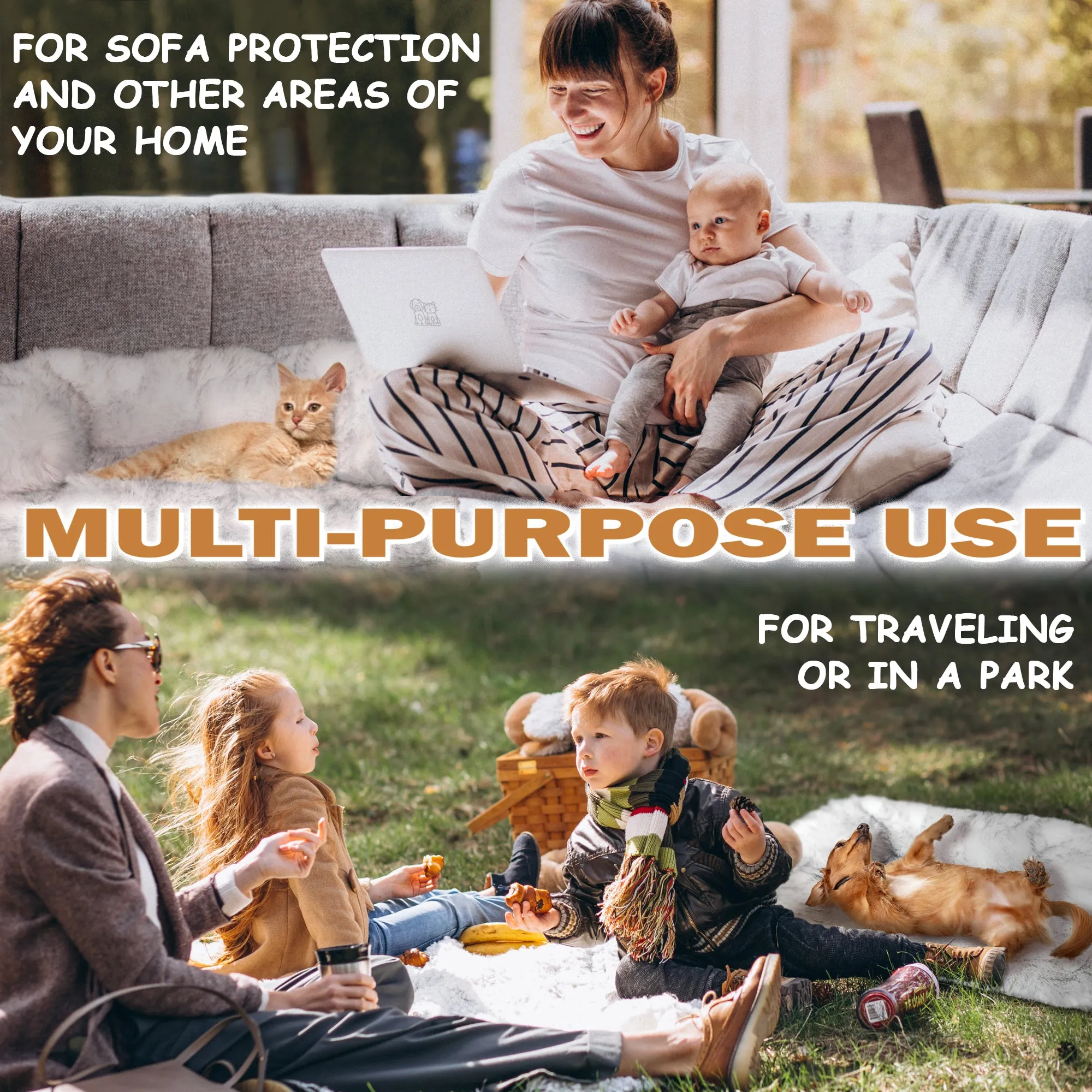 Large Luxury Fur Dog Bed Sofa Protector Calming Dog Bed, Furniture Protector