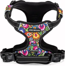 Lucky Love Dog No Pull Dog Harness, Adjustable and Easy to Walk, Cute Patterned Harness for Small Medium Large Male & Female Dogs - Blackbird, Large