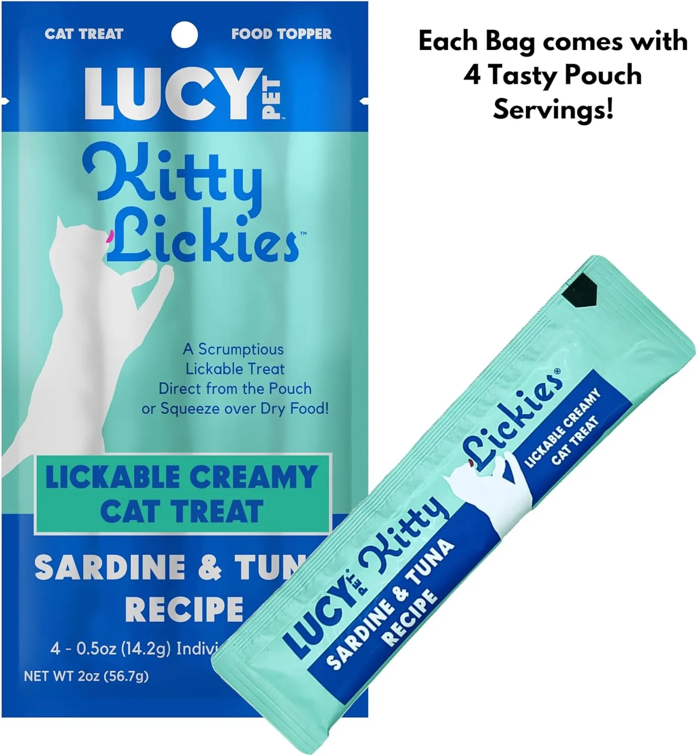 Lucy Pet Products Kitty Lickies Creamy Lickable Cat Treat, Sardine and Tuna Recipe, 2oz.