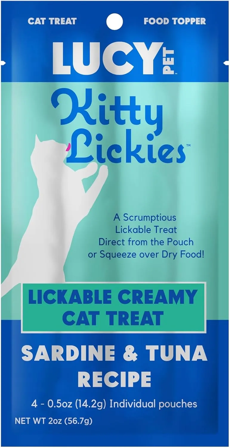 Lucy Pet Products Kitty Lickies Creamy Lickable Cat Treat, Sardine and Tuna Recipe, 2oz.