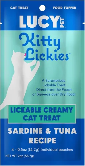 Lucy Pet Products Kitty Lickies Creamy Lickable Cat Treat, Sardine and Tuna Recipe, 2oz.