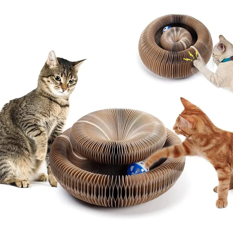 Magic Organ Cat Scratch Board Cat Toys With Ball Bell Cat Scratcher Round Corrugated Toys for Cats Grinding Claws Climbing Frame