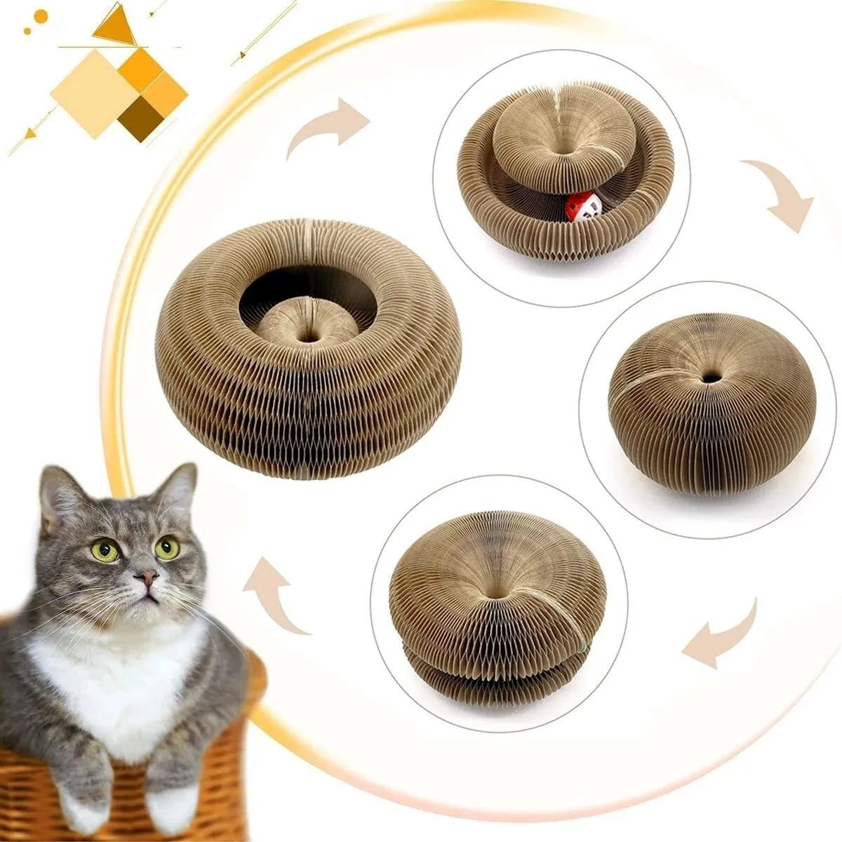 Magic Organ Cat Scratch Board Cat Toys With Ball Bell Cat Scratcher Round Corrugated Toys for Cats Grinding Claws Climbing Frame
