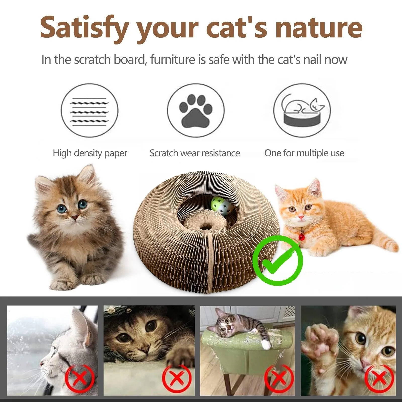 Magic Organ Cat Scratch Board Cat Toys With Ball Bell Cat Scratcher Round Corrugated Toys for Cats Grinding Claws Climbing Frame