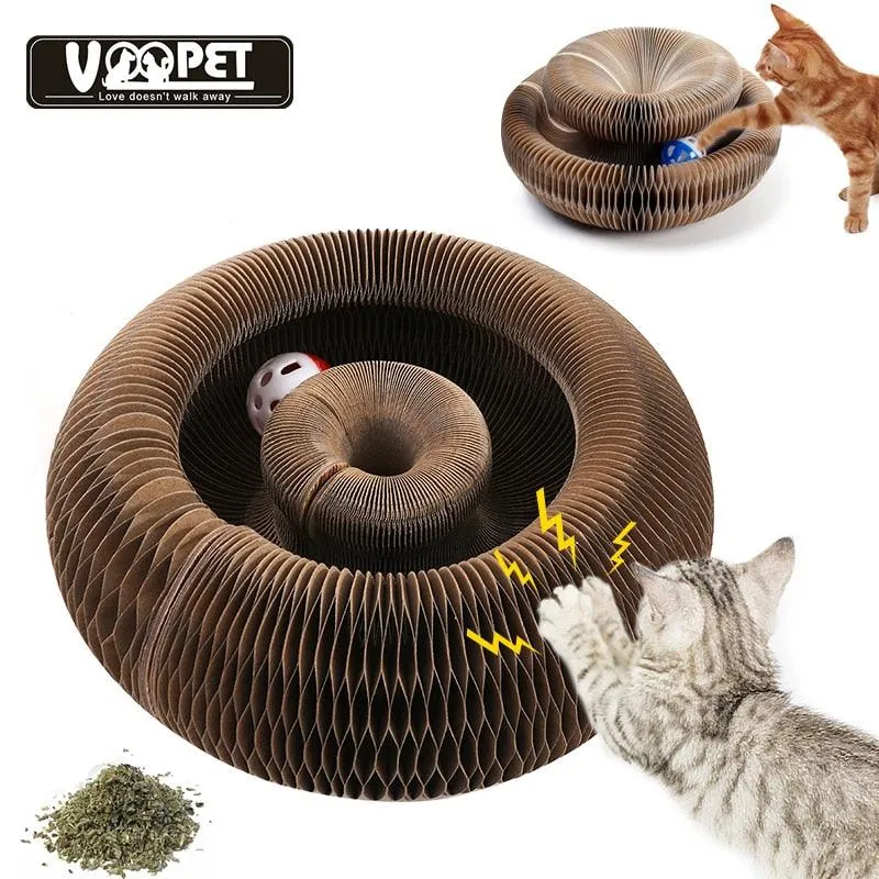 Magic Organ Cat Scratch Board Cat Toys With Ball Bell Cat Scratcher Round Corrugated Toys for Cats Grinding Claws Climbing Frame
