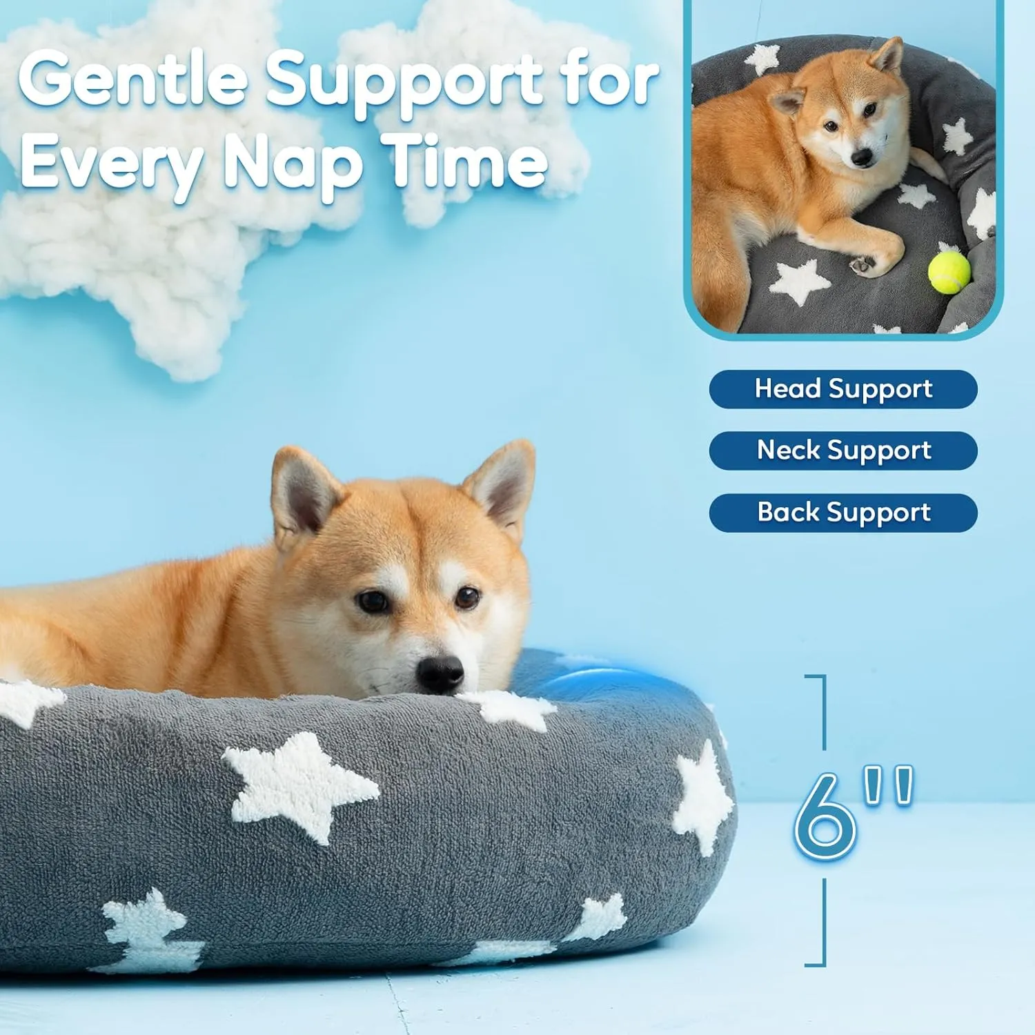 Mora Pets Donut Small Dog Bed - Round Cat Bed for Indoor Cats with Washable Removable Cover, Calming Fluffy Circle Pet Bed Anti-Anxiety for Dog Cat Puppy Kitten, Grey 20"