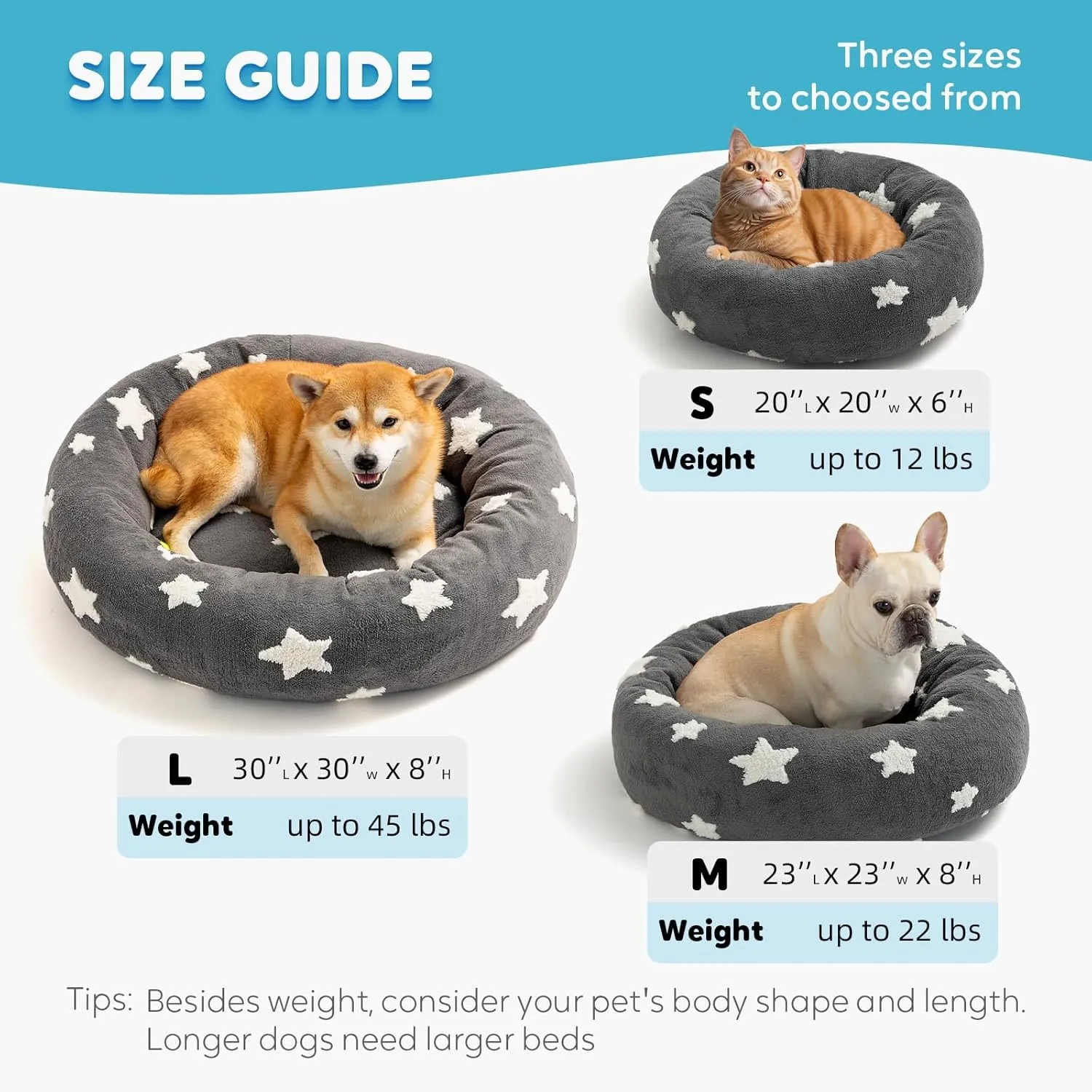 Mora Pets Donut Small Dog Bed - Round Cat Bed for Indoor Cats with Washable Removable Cover, Calming Fluffy Circle Pet Bed Anti-Anxiety for Dog Cat Puppy Kitten, Grey 20"