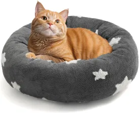 Mora Pets Donut Small Dog Bed - Round Cat Bed for Indoor Cats with Washable Removable Cover, Calming Fluffy Circle Pet Bed Anti-Anxiety for Dog Cat Puppy Kitten, Grey 20"