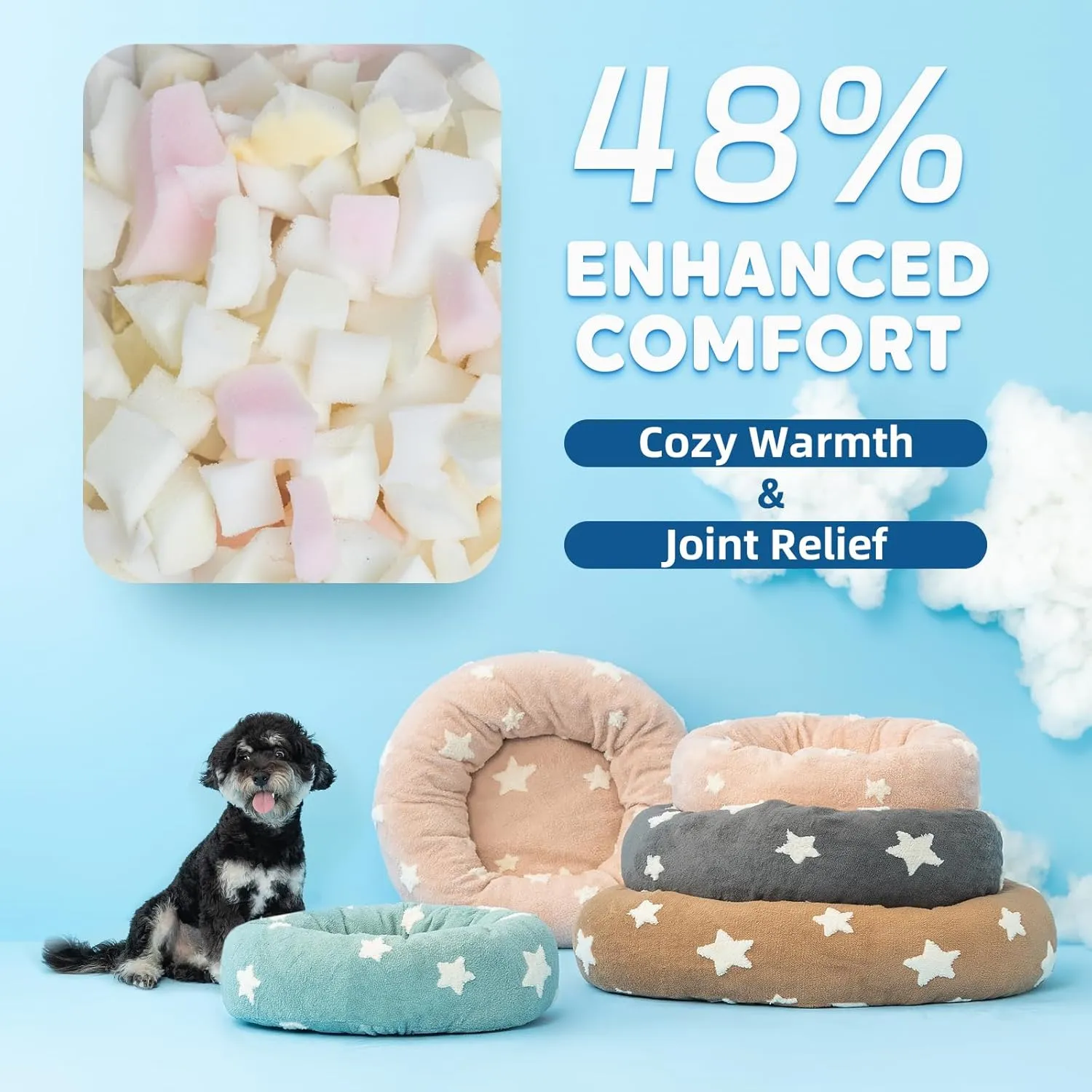 Mora Pets Donut Small Dog Bed - Round Cat Bed for Indoor Cats with Washable Removable Cover, Calming Fluffy Circle Pet Bed Anti-Anxiety for Dog Cat Puppy Kitten, Grey 20"
