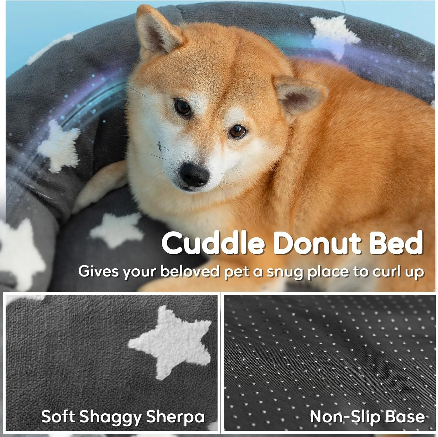 Mora Pets Donut Small Dog Bed - Round Cat Bed for Indoor Cats with Washable Removable Cover, Calming Fluffy Circle Pet Bed Anti-Anxiety for Dog Cat Puppy Kitten, Grey 20"
